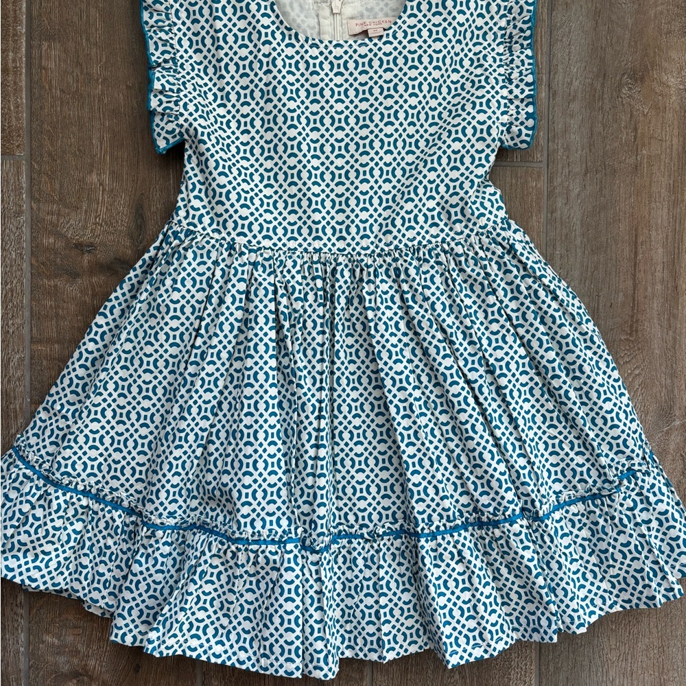 Pink Chicken Teal Patterned Kids Dress